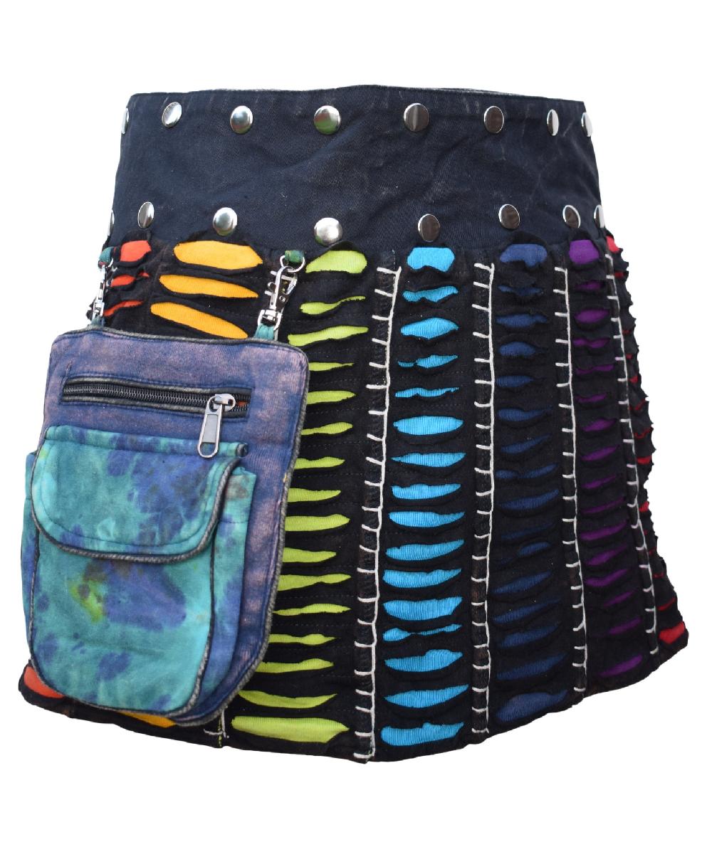 gheri Reversible Patchwork Tiedye Popper Wrap Skirt embroidery patch