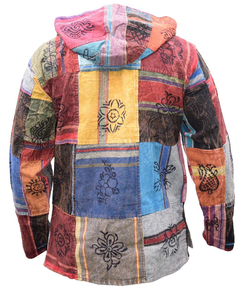 Gheri Shyama Cotton Multicolored Patchwork Stonewashed Hoody