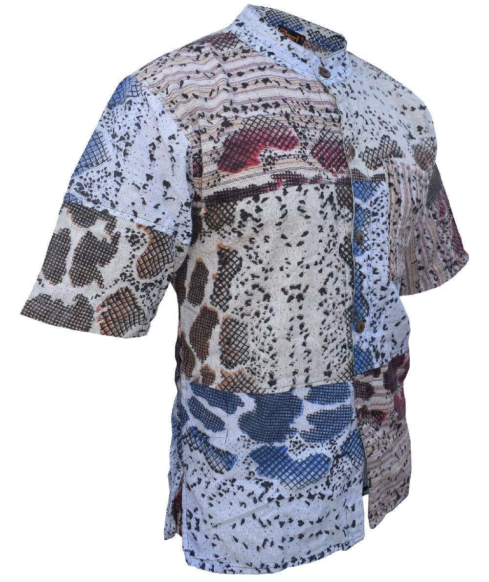 Gheri Snake Print Patchwork Cotton Half Sleeve Shirt