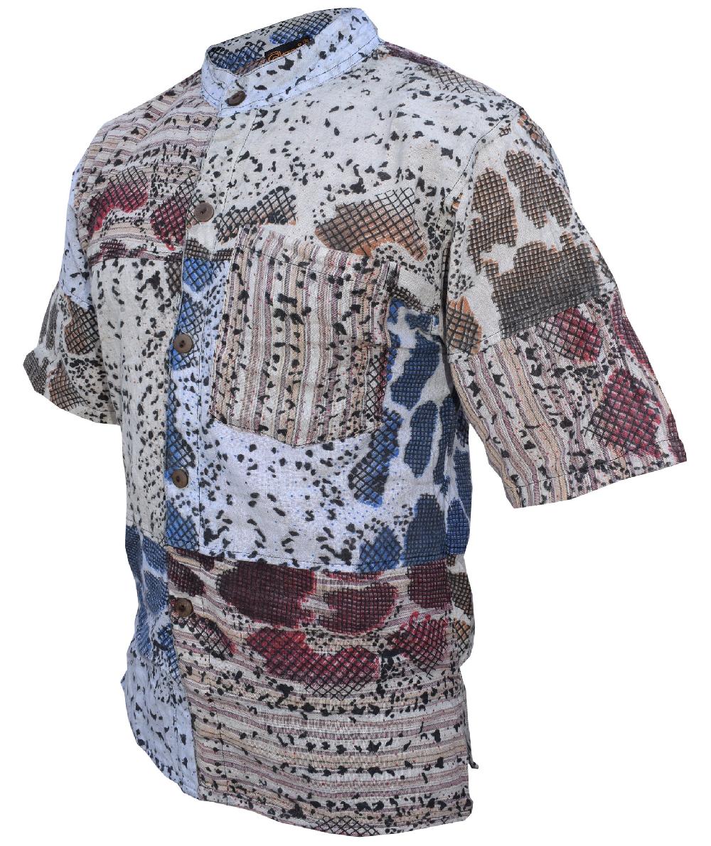 Gheri Snake Print Patchwork Cotton Half Sleeve Shirt
