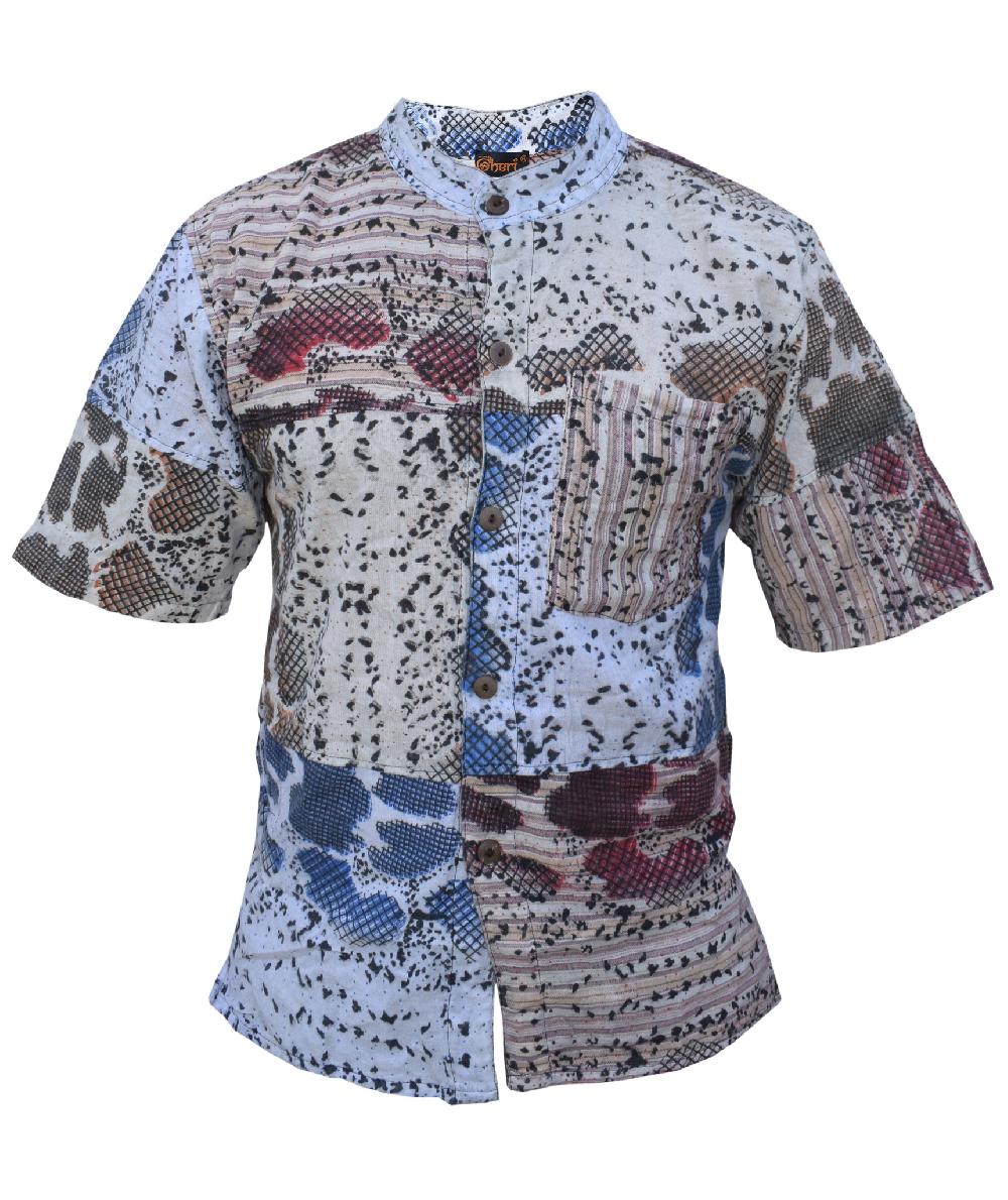 gheri Snake Print Patchwork Cotton Half Sleeve Shirt