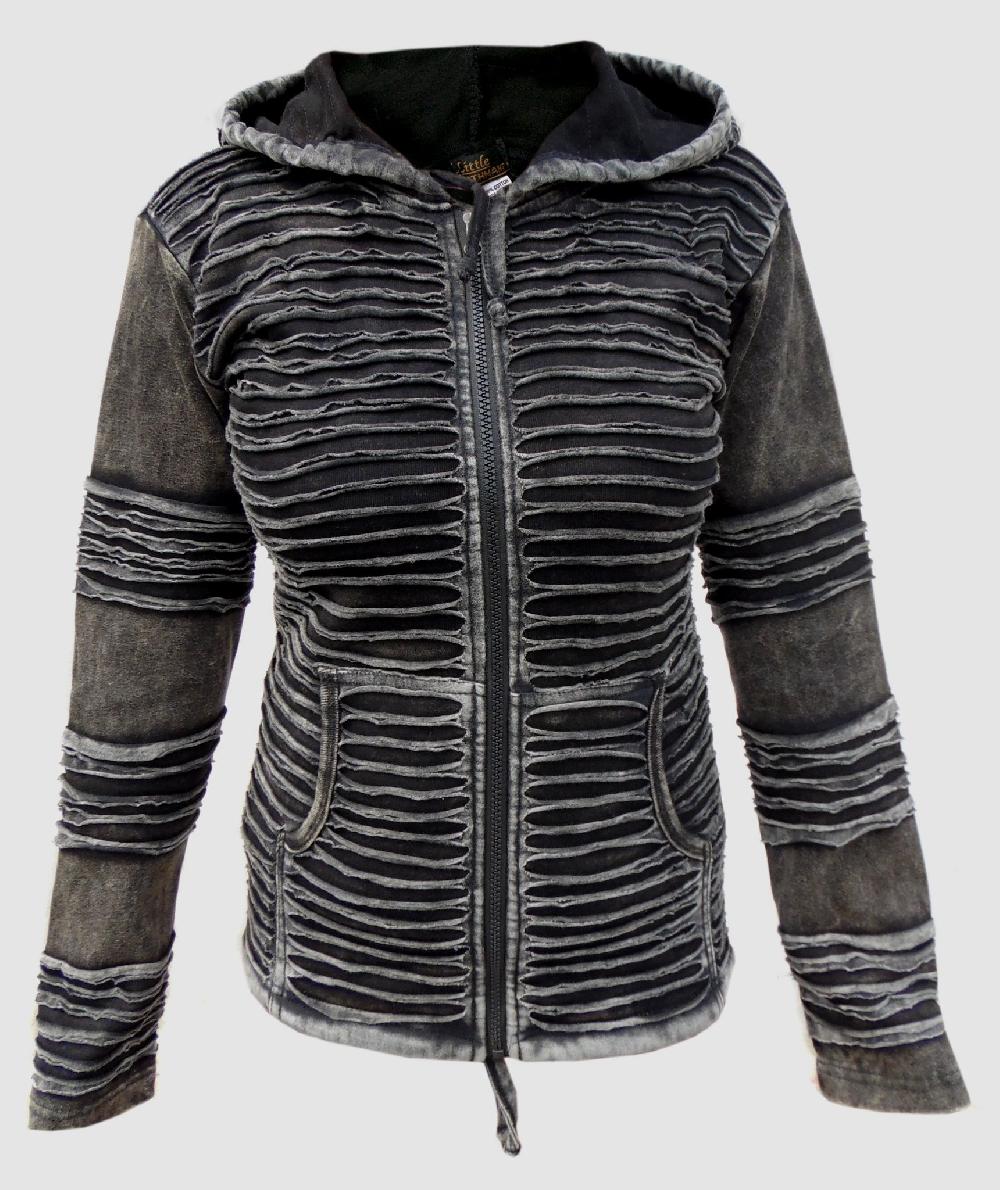 Gheri Stonewashed Cotton Razorcut Gothic Ribs Hoody Black