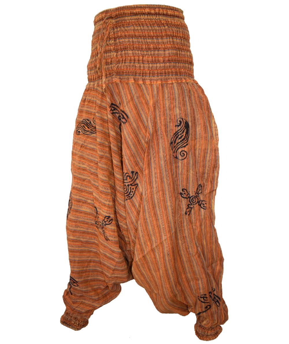 Gheri Stonewashed Striped Casual Harem Pants Turquoise