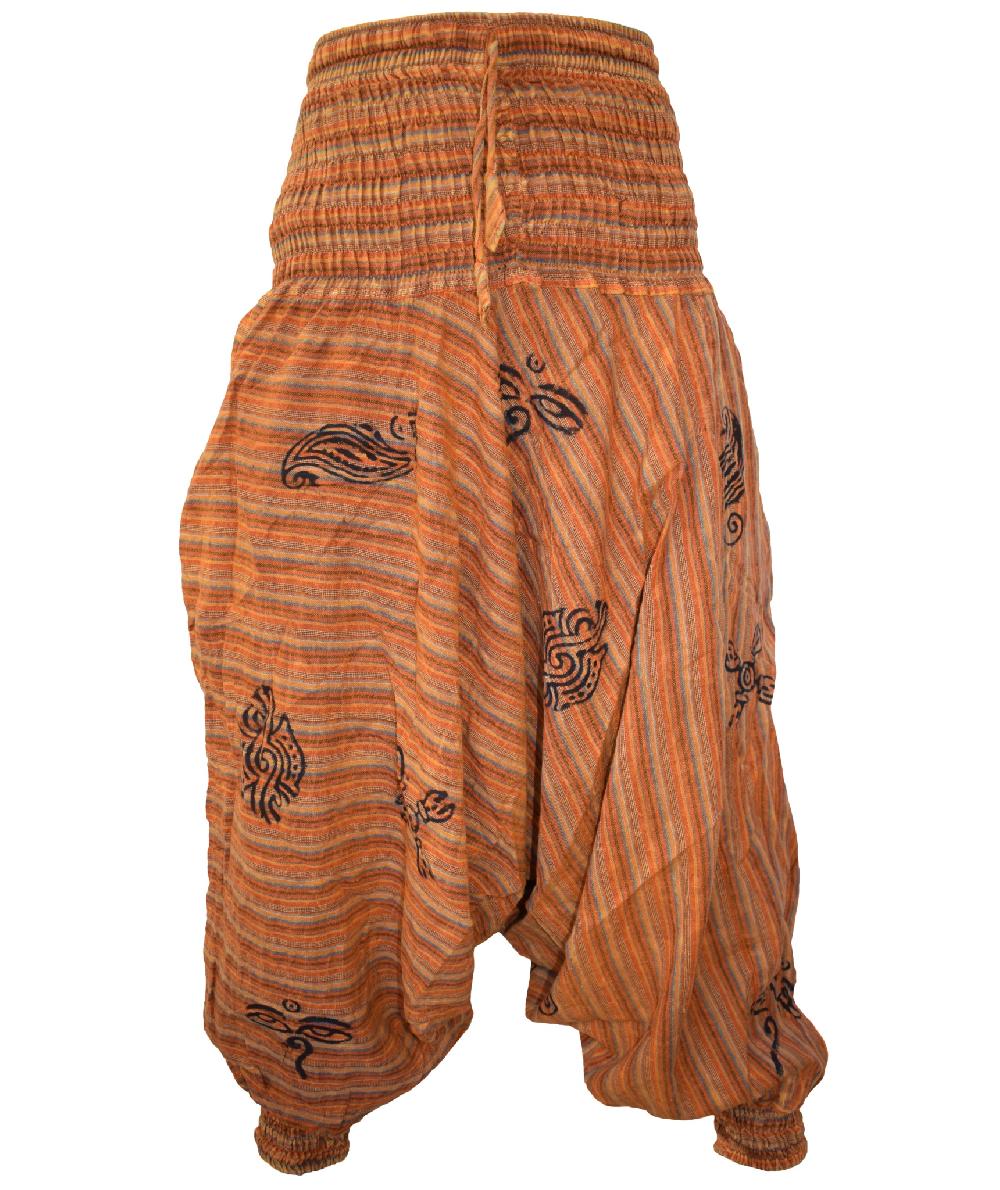 gheri Stonewashed Striped Casual Harem Pants Turquoise