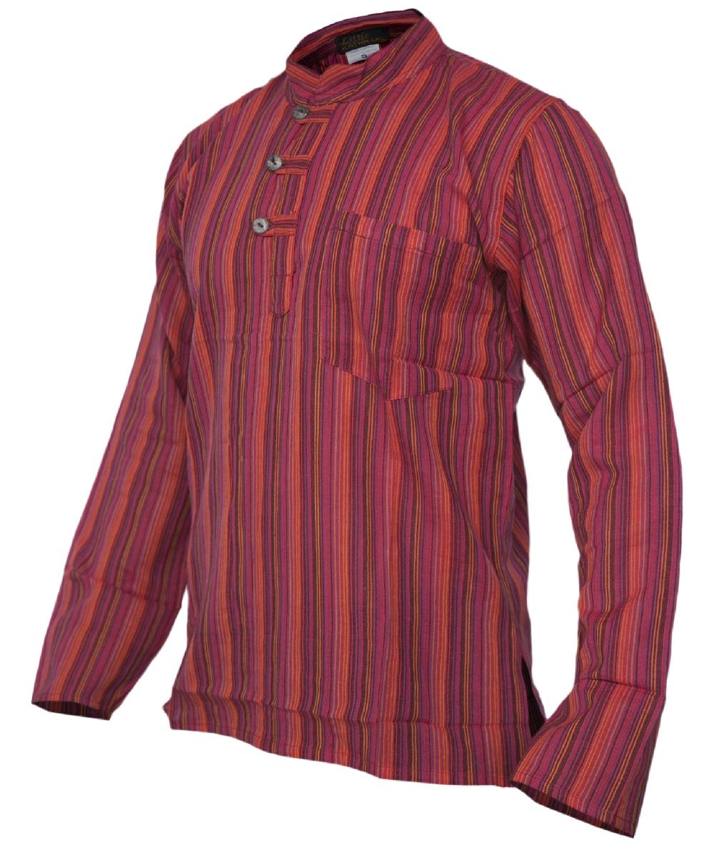 Gheri Striped Light Cotton Grandad Shirt Kurtas Black