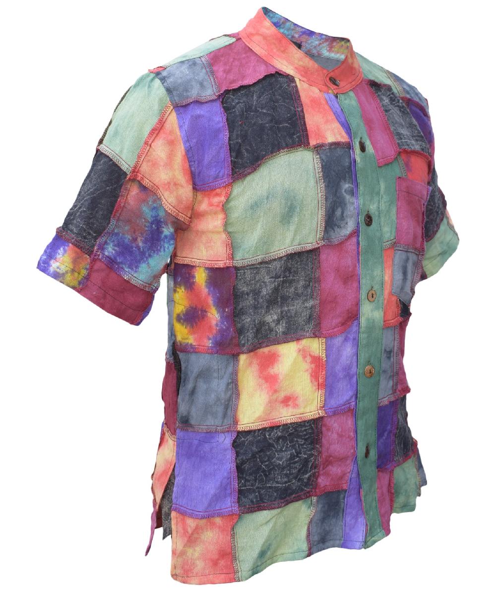 Gheri Tiedye Stonewashed Patchwork Button Down Shirt A