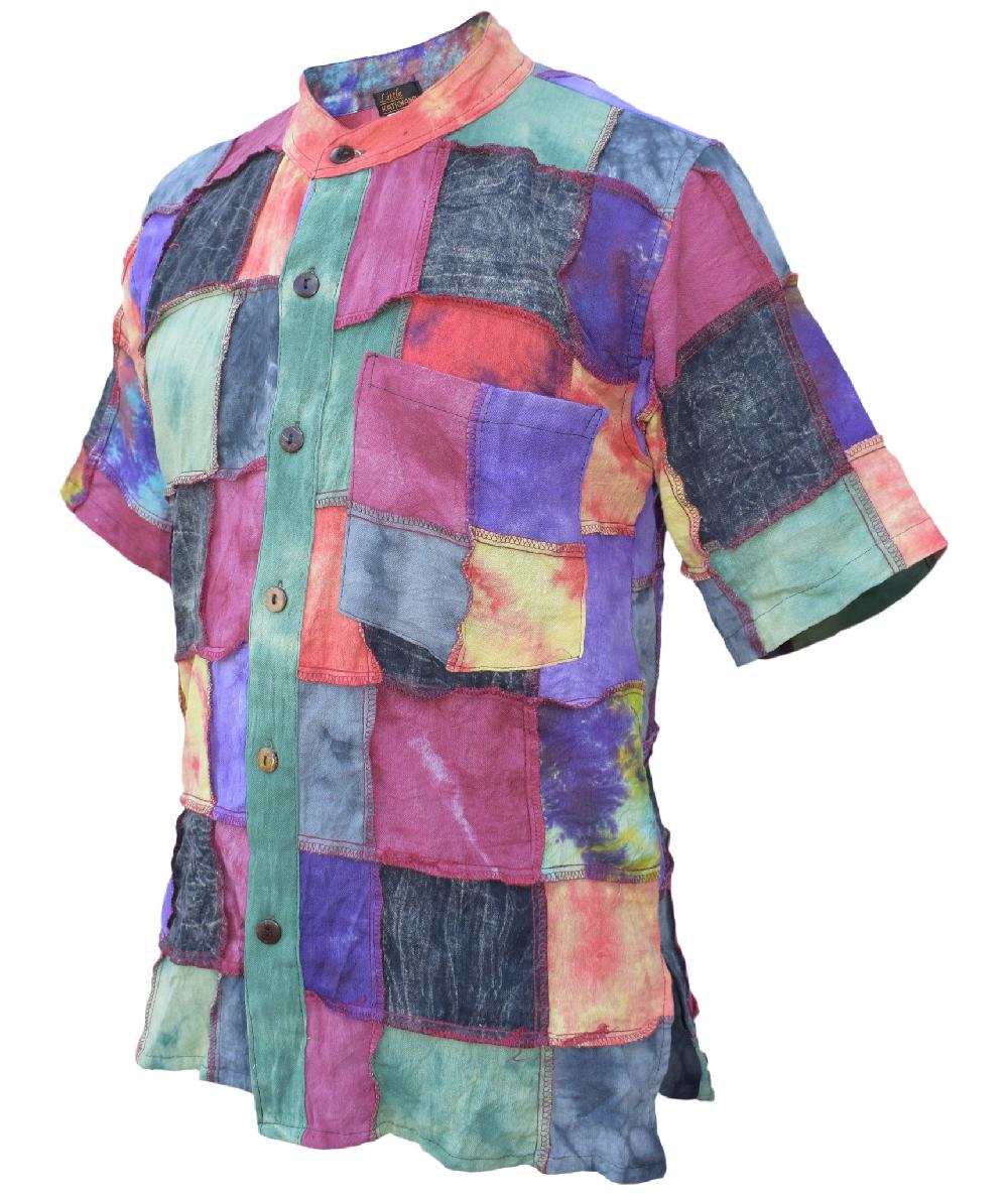 Gheri Tiedye Stonewashed Patchwork Button Down Shirt A