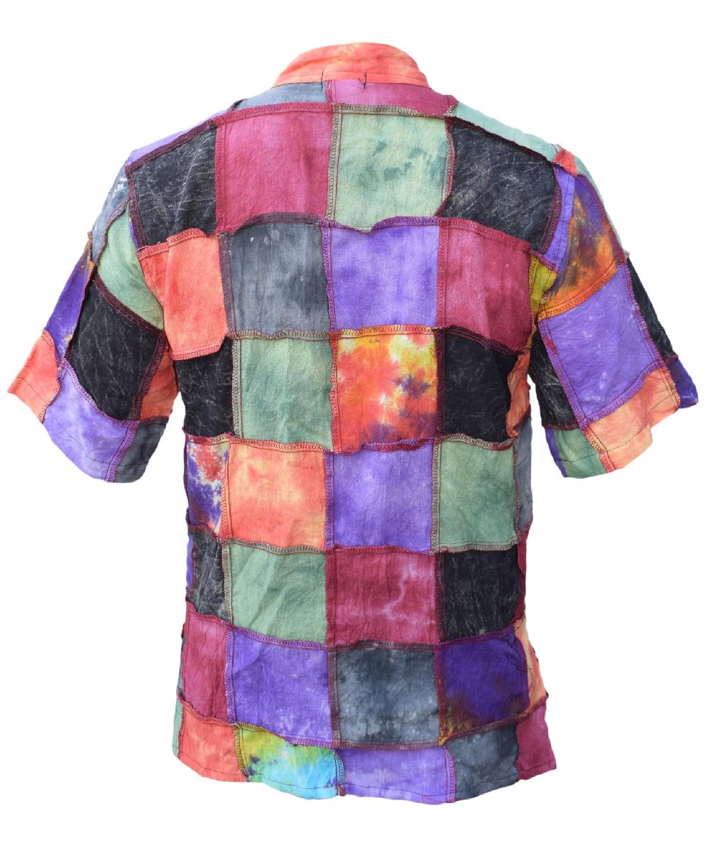 Gheri Tiedye Stonewashed Patchwork Button Down Shirt A