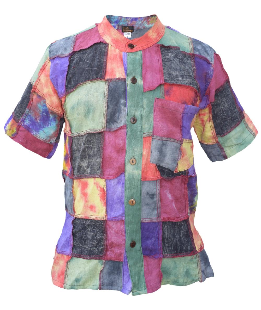 gheri Tiedye Stonewashed Patchwork Button Down Shirt A