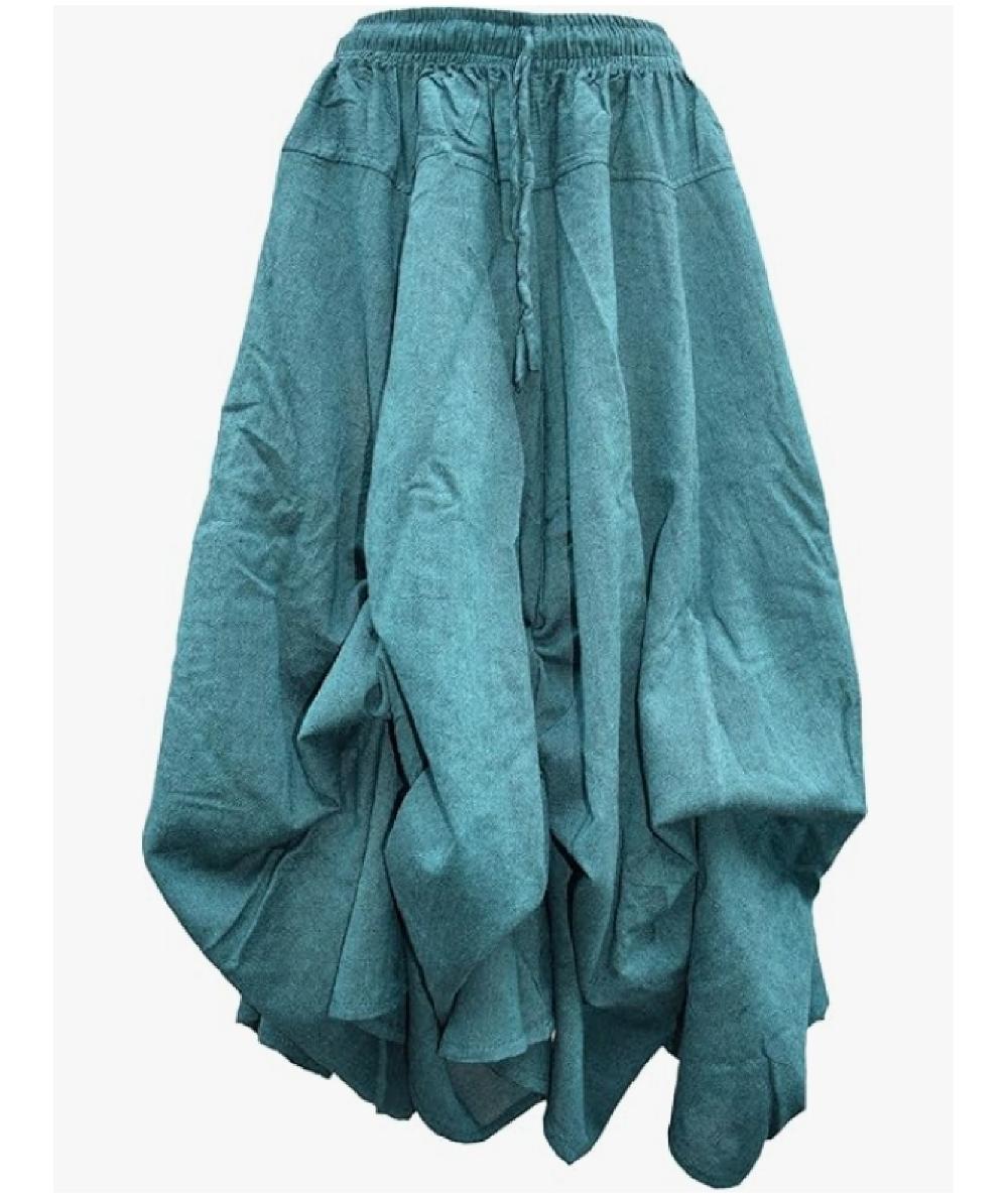 Gheri Womens 2-in-1 Cotton Boho Maxi Midi Puffball Parachute A-Line Bubble Skirt Apple Green