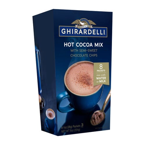 ghirardelli Hot Cocoa with Chocolate Chips (6 boxes 8 packets per box) (mix with water or milk)