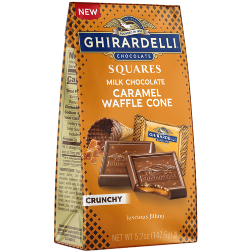 ghirardelli Milk Chocolate Caramel Waffle Cone SQUARES Medium Bag (Case of 6)