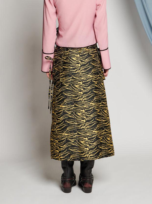 Ghospell Bonnie Zebra Midi Skirt Bright Yellow & Black