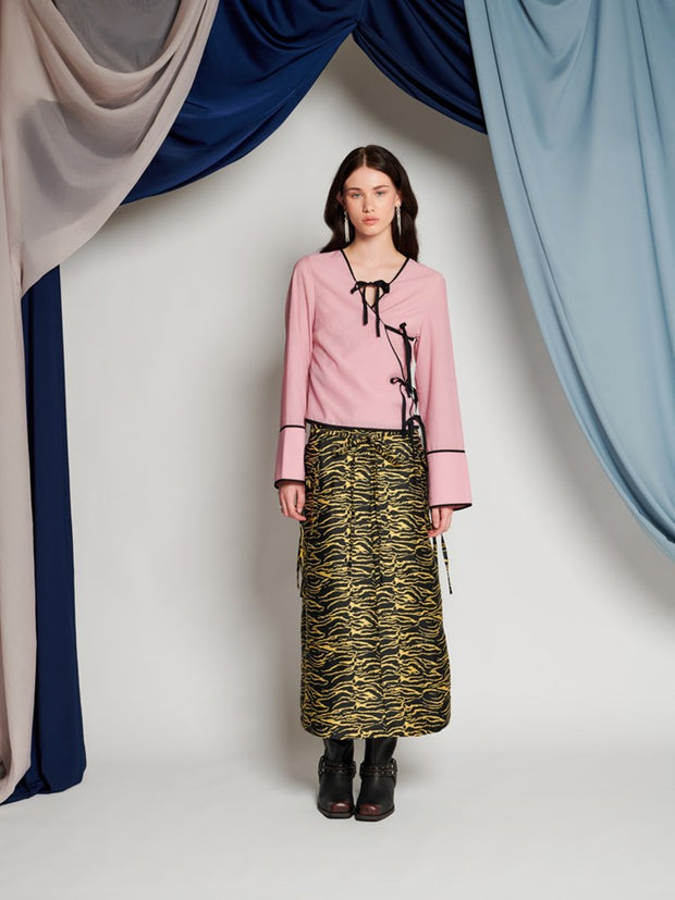 Ghospell Bonnie Zebra Midi Skirt Bright Yellow & Black