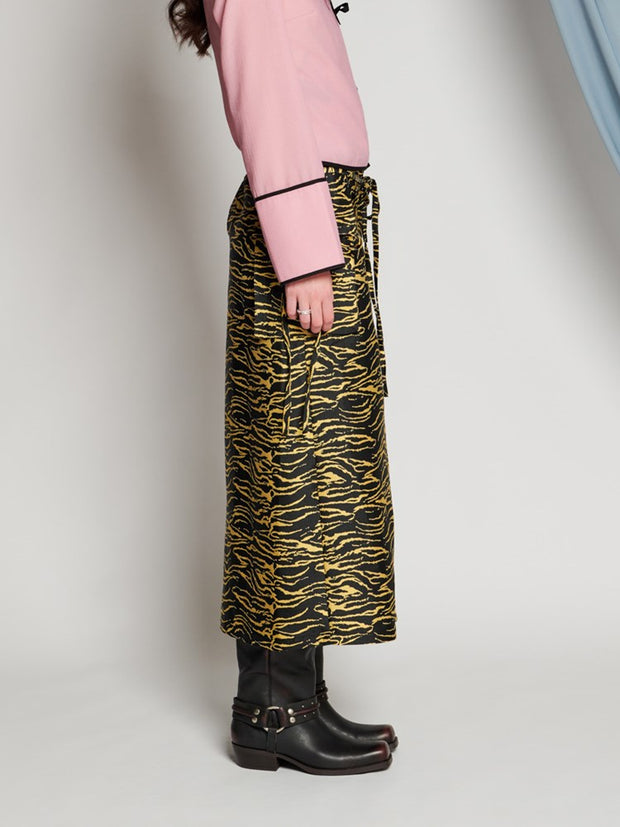 Ghospell Bonnie Zebra Midi Skirt Bright Yellow & Black