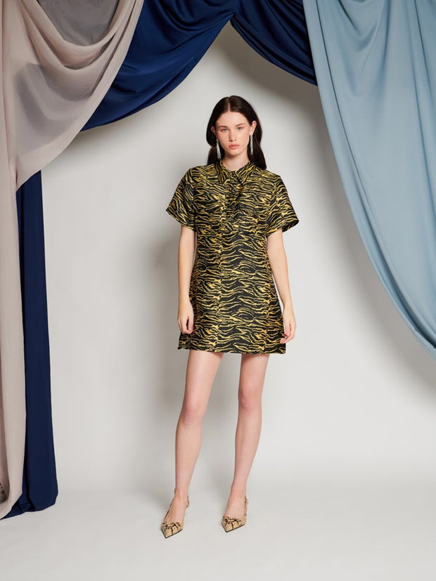 Ghospell Bonnie Zebra Mini Dress Bright Yellow & Black