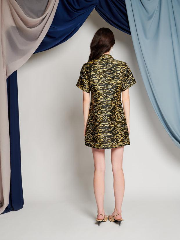 Ghospell Bonnie Zebra Mini Dress Bright Yellow & Black