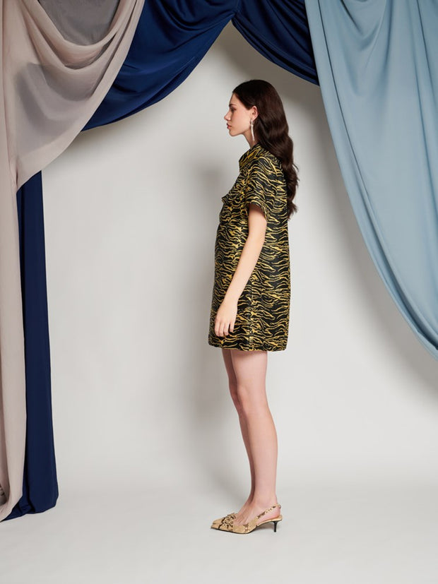 Ghospell Bonnie Zebra Mini Dress Bright Yellow & Black