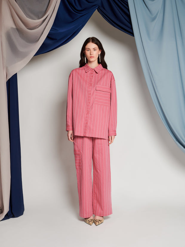Ghospell Ailsa Stripe Trousers Raspberry Pink
