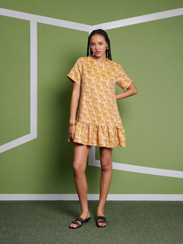 Ghospell Ali Jacquard Mini Dress Mustard Yellow