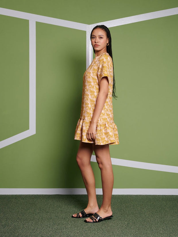 Ghospell Ali Jacquard Mini Dress Mustard Yellow