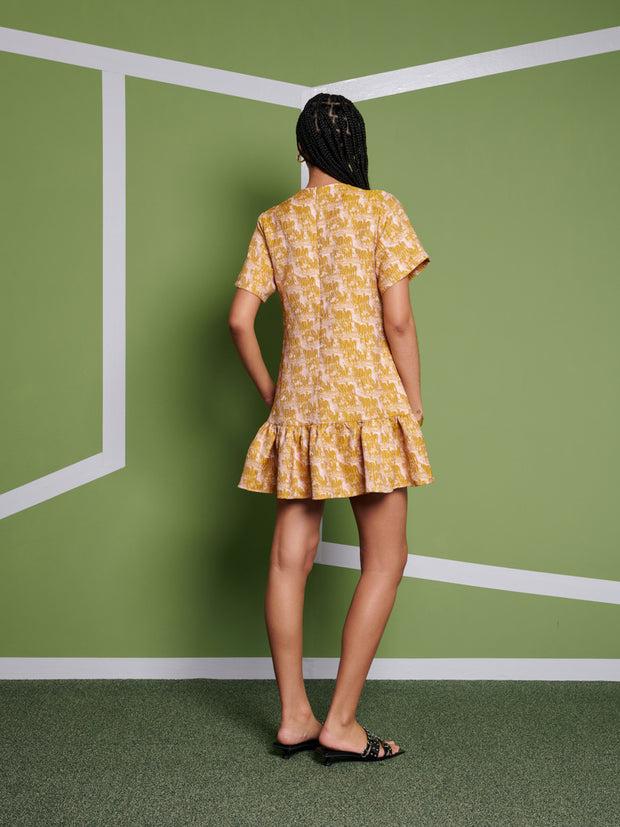 Ghospell Ali Jacquard Mini Dress Mustard Yellow