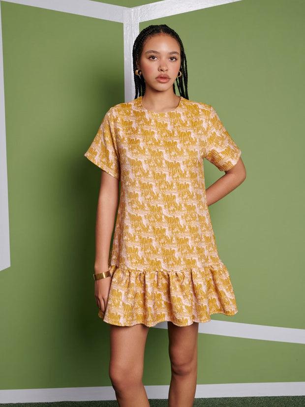 ghospell Ali Jacquard Mini Dress Mustard Yellow