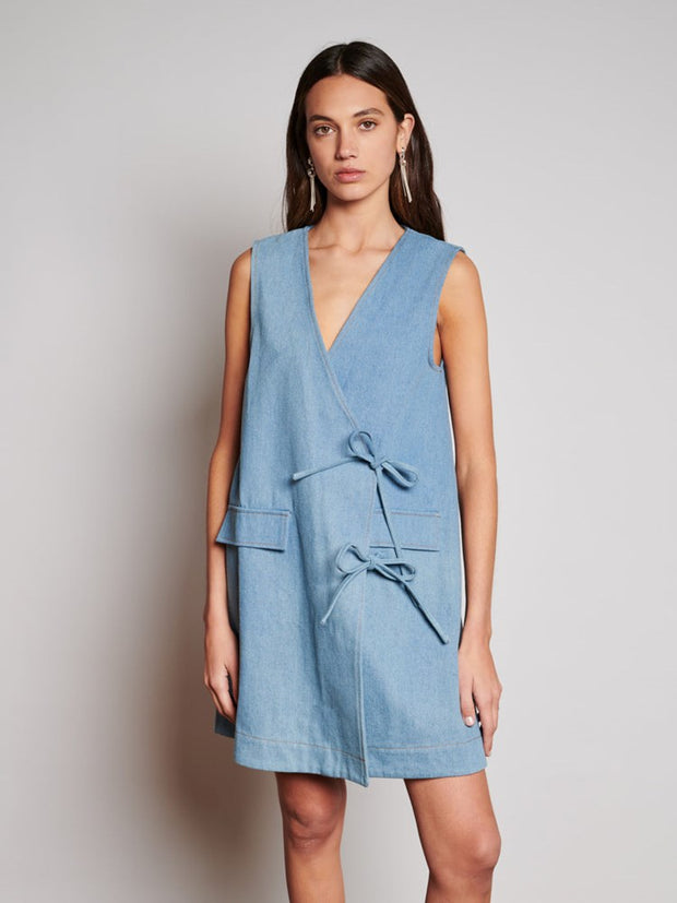 ghospell Beckett Denim Mini Dress Washed Blue