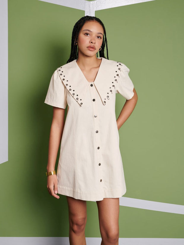 ghospell Billie-Jean Mini Dress Natural Ivory