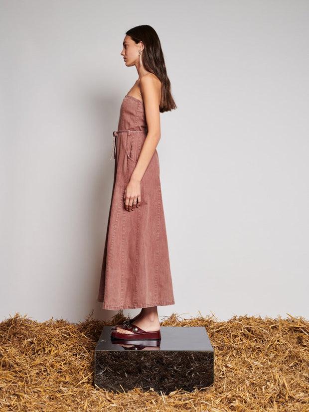 Ghospell Britt Denim Midi Dress Washed Brown