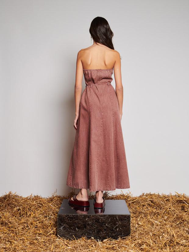 Ghospell Britt Denim Midi Dress Washed Brown