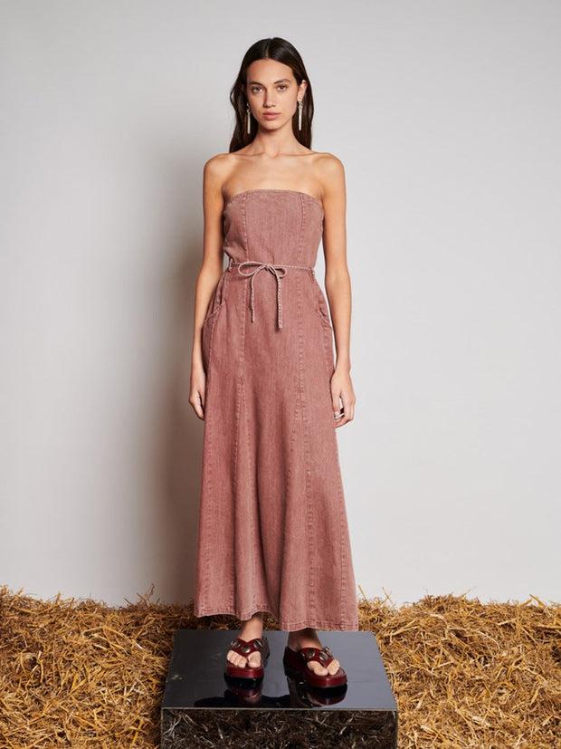 ghospell Britt Denim Midi Dress Washed Brown