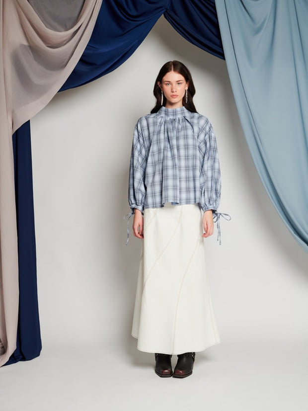 Ghospell Caitlin Check Top Check Baby Blue