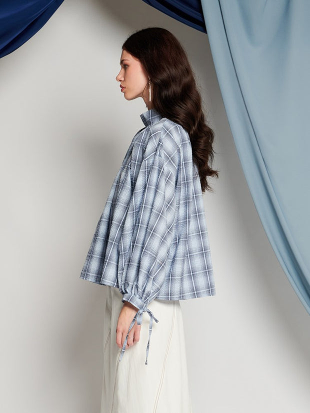 Ghospell Caitlin Check Top Check Baby Blue