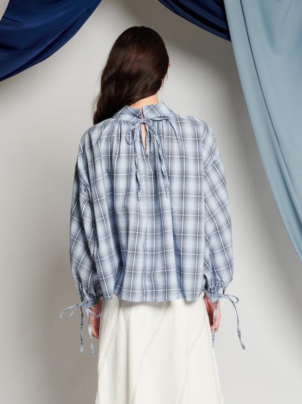 Ghospell Caitlin Check Top Check Baby Blue