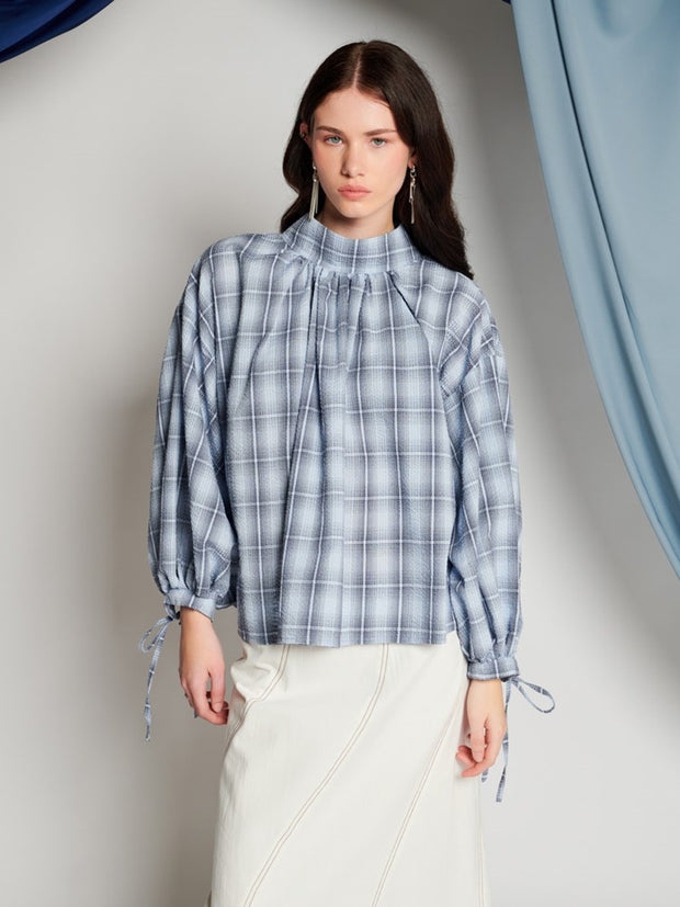 ghospell Caitlin Check Top Check Baby Blue