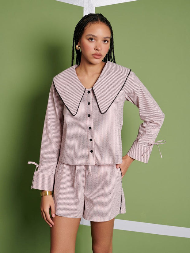 ghospell Dara Stripe Shirt Baby Pink