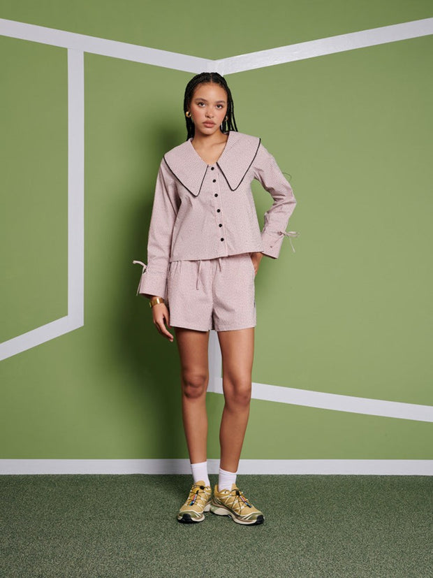 Ghospell Dara Stripe Shorts Baby Pink