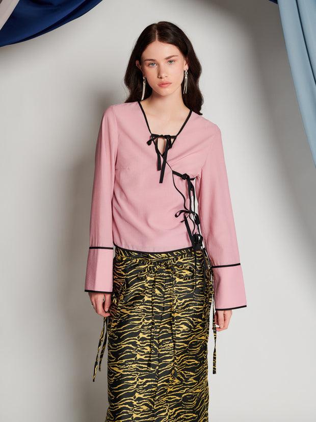 ghospell Davina Wrap Top Dusty Pink