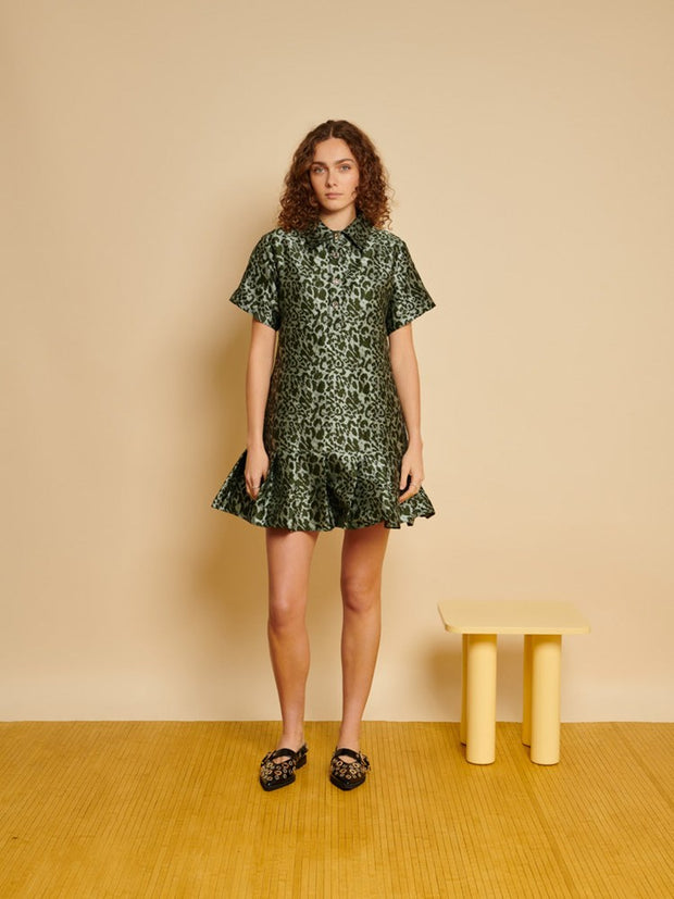 Ghospell Ebba Leopard Mini Dress Spruce Green