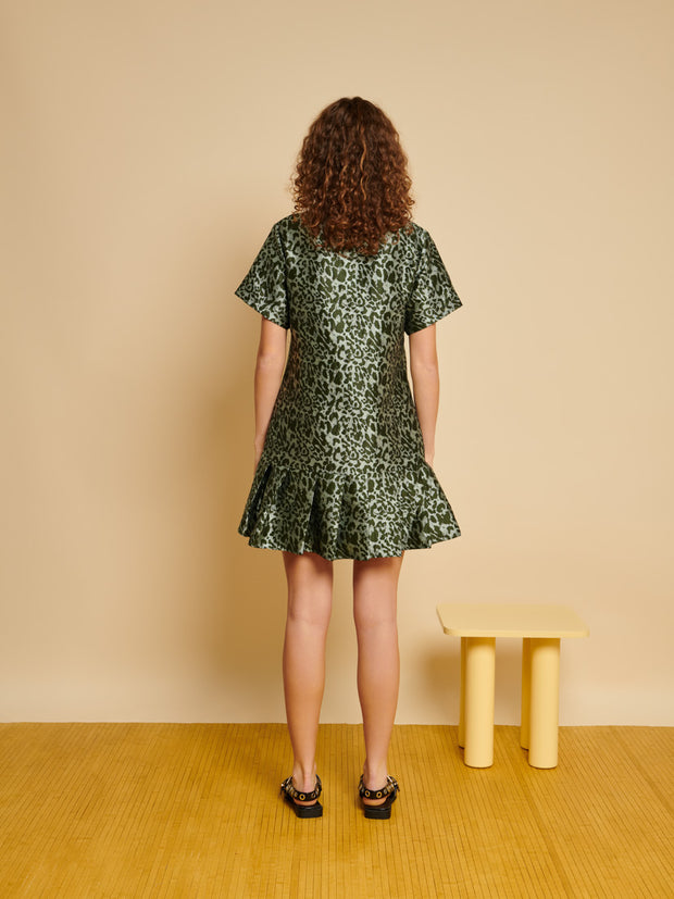 Ghospell Ebba Leopard Mini Dress Spruce Green