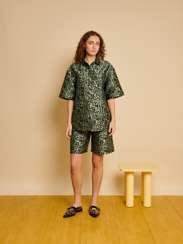 Ghospell Ebba Leopard Shirt Spruce Green