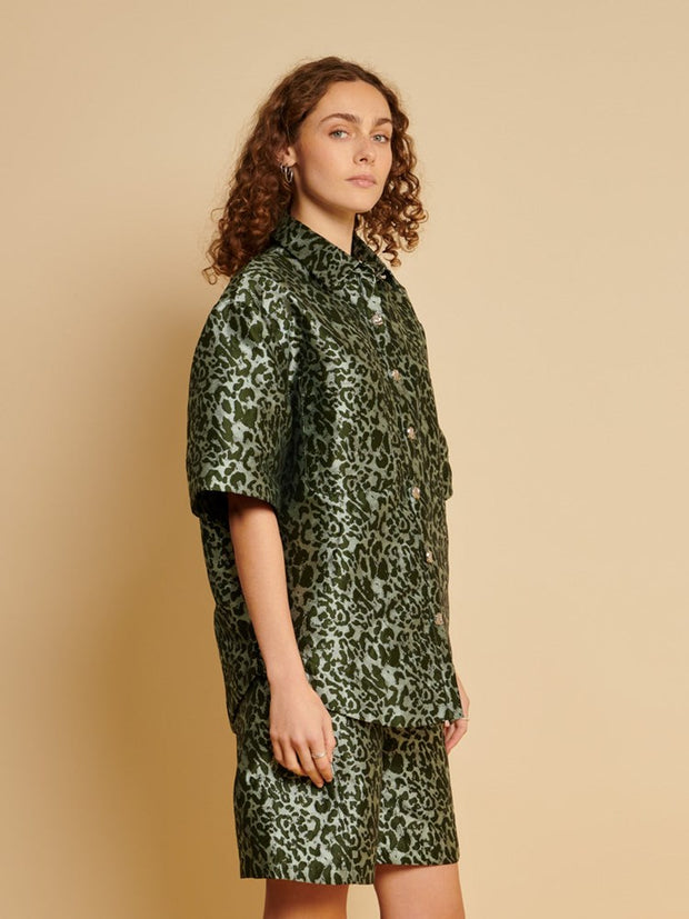 Ghospell Ebba Leopard Shirt Spruce Green