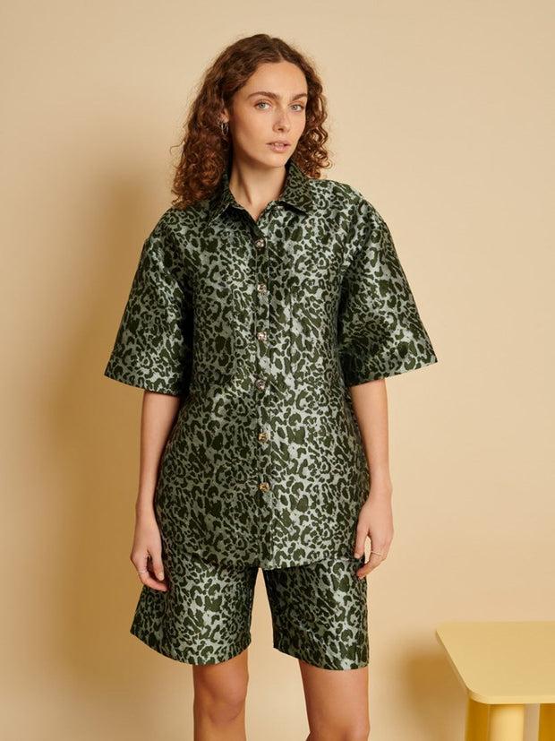 ghospell Ebba Leopard Shirt Spruce Green