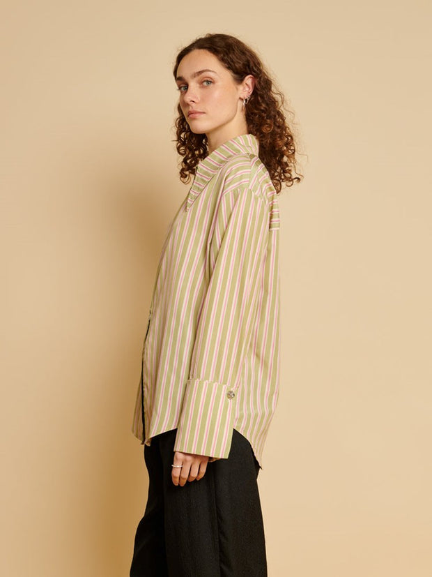 Ghospell Ester Stripe Shirt Blush Pink & Green