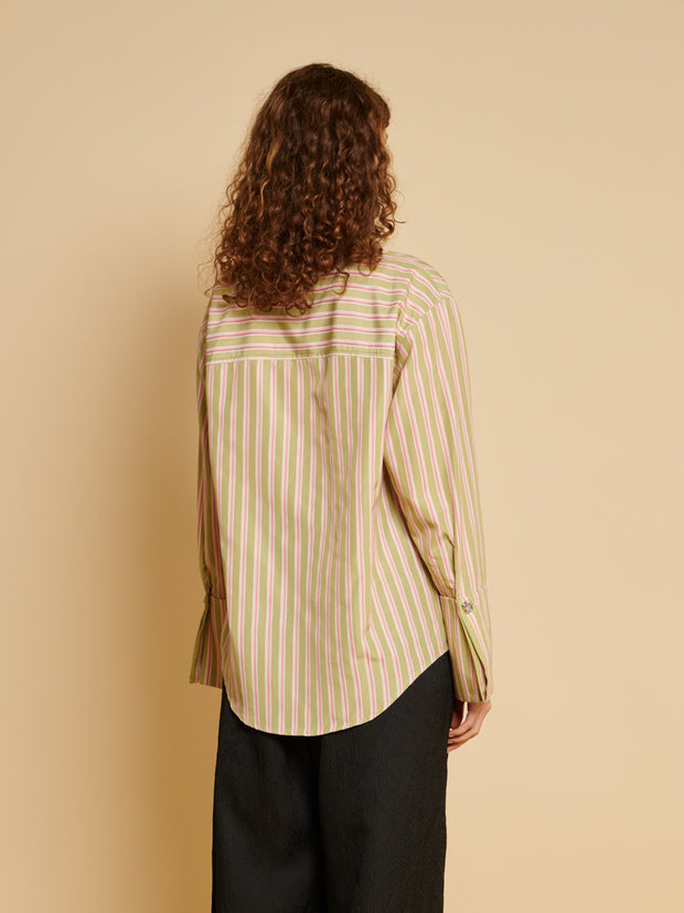 Ghospell Ester Stripe Shirt Blush Pink & Green
