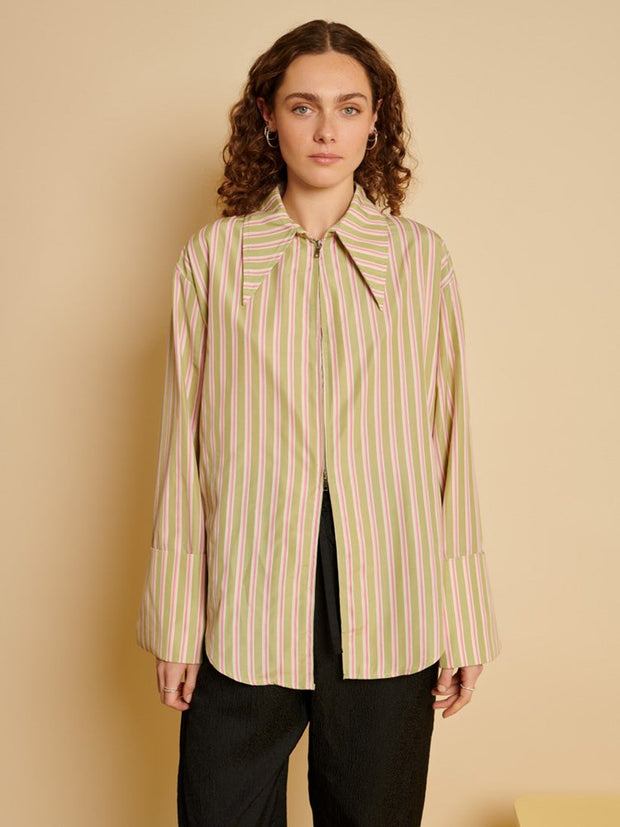 ghospell Ester Stripe Shirt Blush Pink & Green