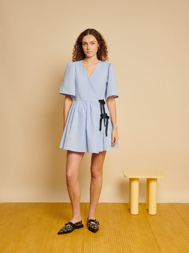Ghospell Freja Wrap Mini Dress Cornflower Blue