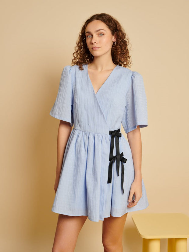 ghospell Freja Wrap Mini Dress Cornflower Blue