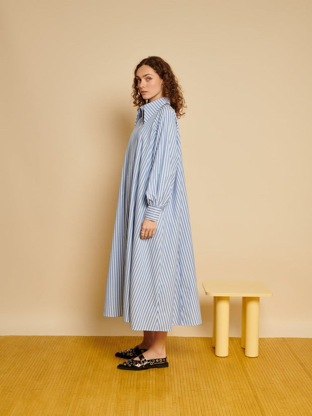 Ghospell Inez Stripe Midi Dress Sky Blue